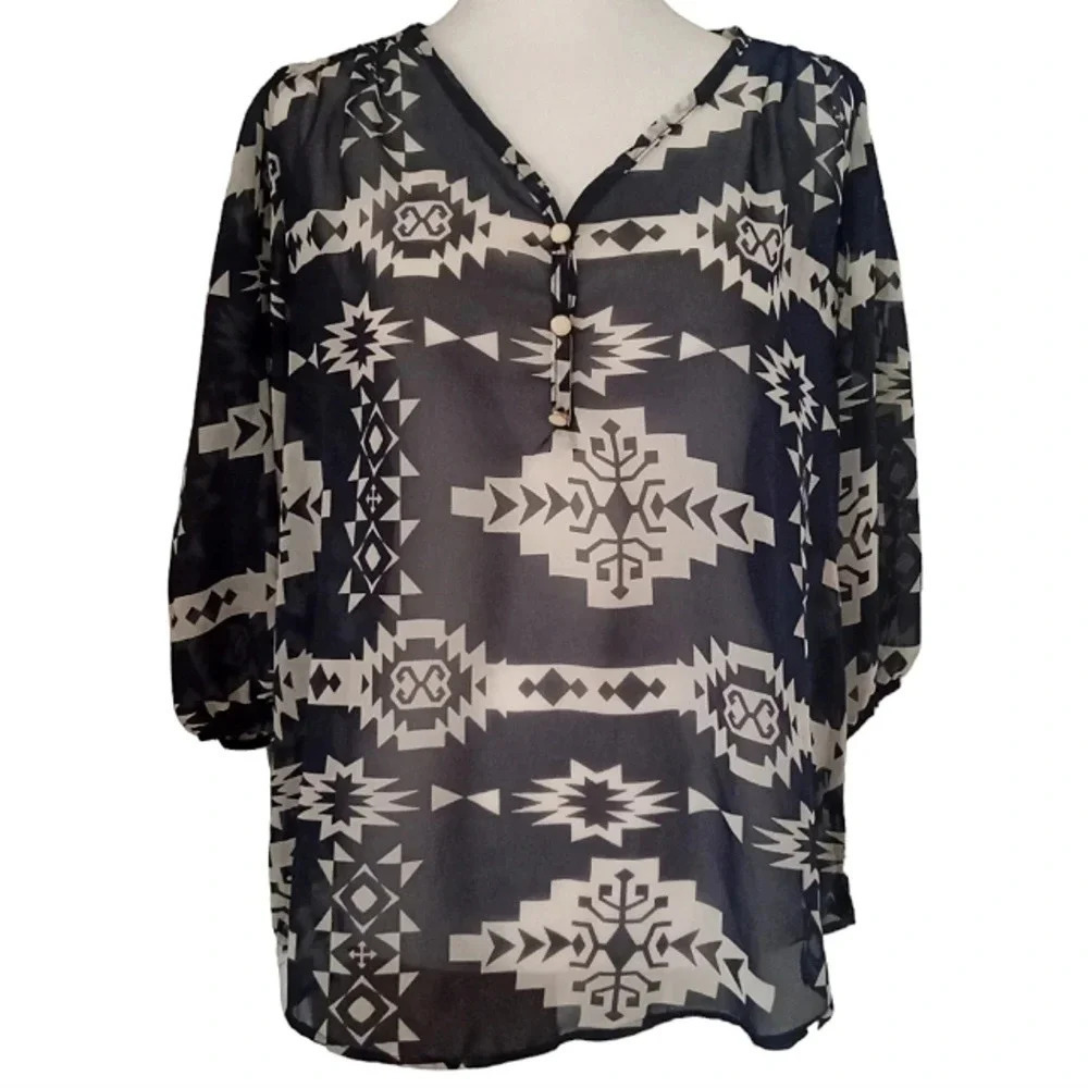 Living Doll Los Angeles Aztec Print Boho Peasant Top Navivo NWT Size‎ Large